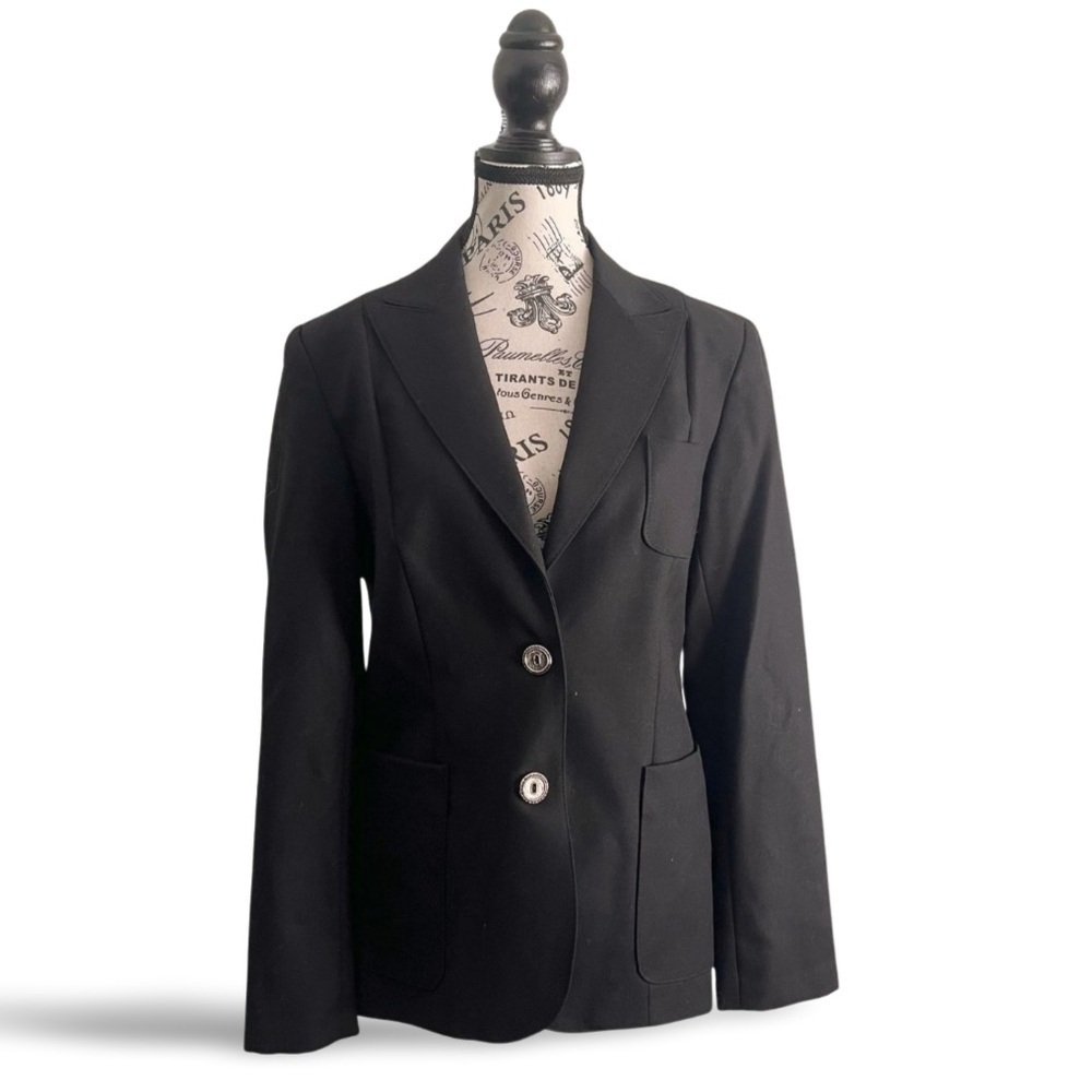 🇨🇦 Vintage 80s Yves St Simon Black Tailored Wool Blazer Size Small